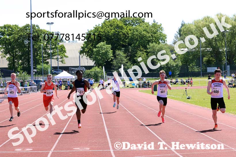 Mens Under-20s 100 metres, 2024 North Eastern Track and Field Champs., Middlesbrough.  Photo: David T. Hewitson/Sports for All Pics